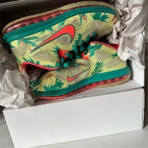 Nike LeBron IX Low Sneakers with Red and Green Tropical Design